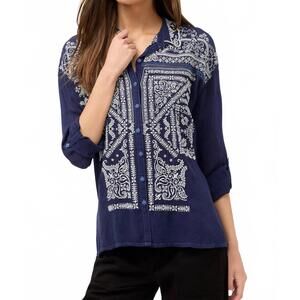 NEW JOHNNY WAS slim audrey collared bandana shirt in blue night